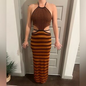 Striped Cutout Maxi Dress New